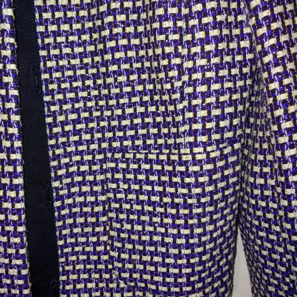 J Crew Navy 3/4 Sleeve Cropped Silk Blend Tweed Blazer Jacket Size 4